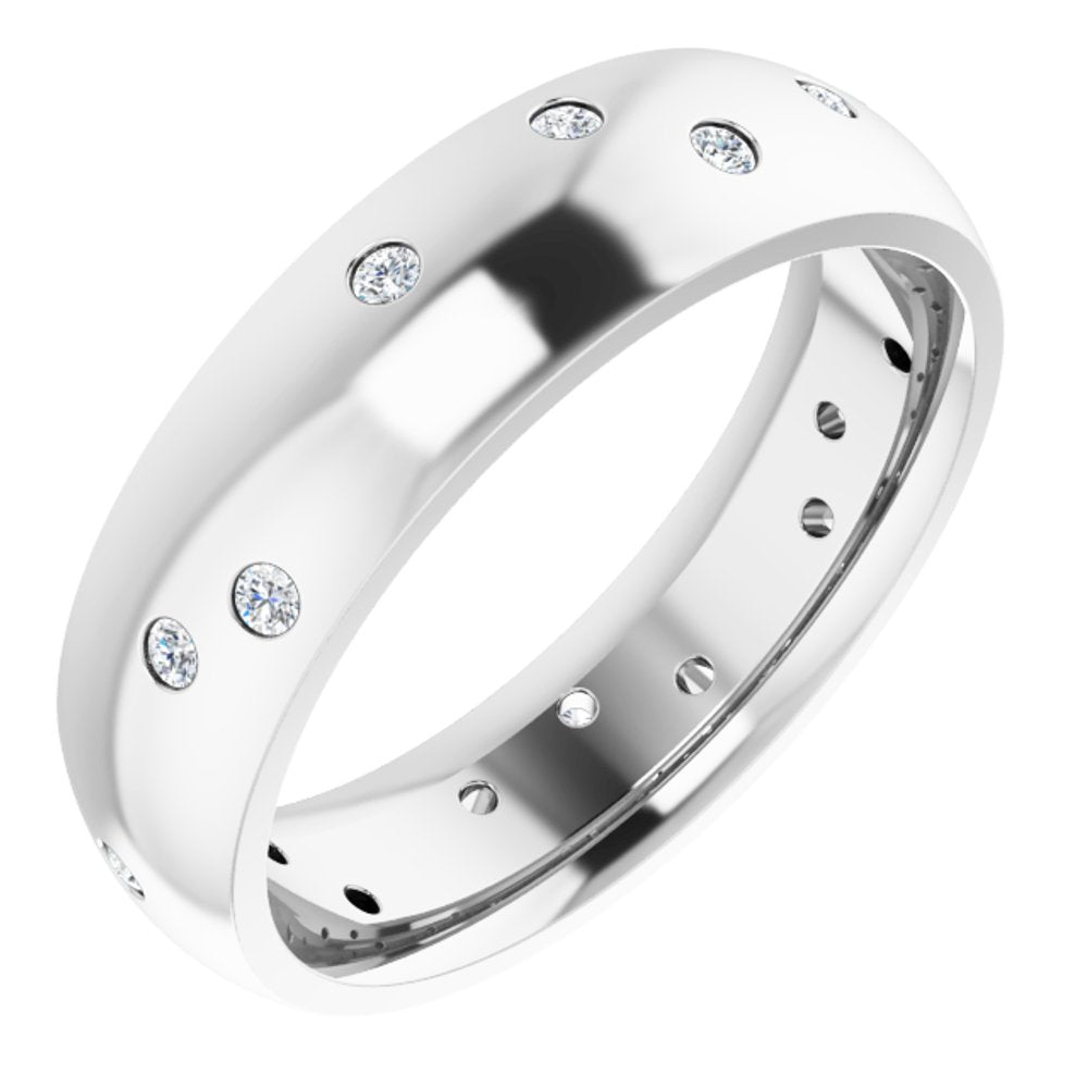 14K White Gold 1/5 CTW Natural Diamond Scattered Comfort-Fit 6 mm Half Round Eternity Band Size 7.5