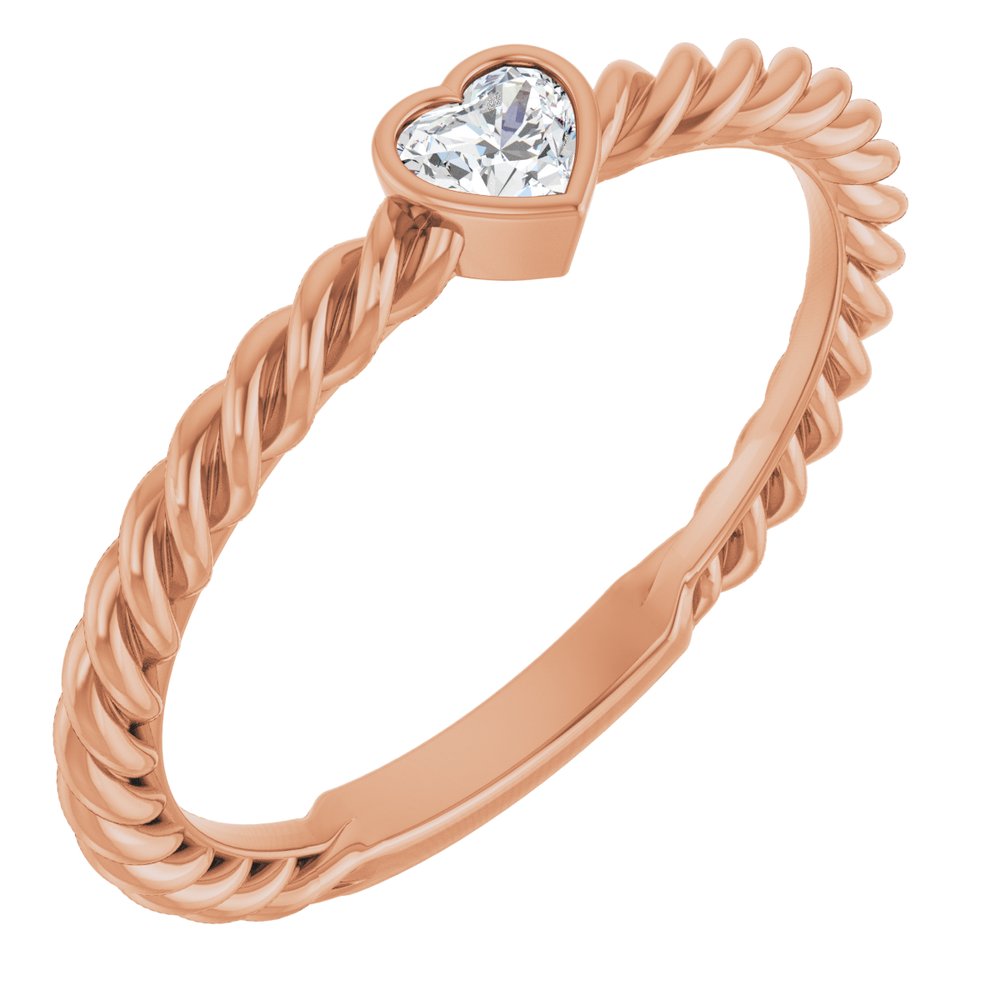 14K Rose Gold 1/6 CT Natural Diamond Bezel-Set Rope Ring
