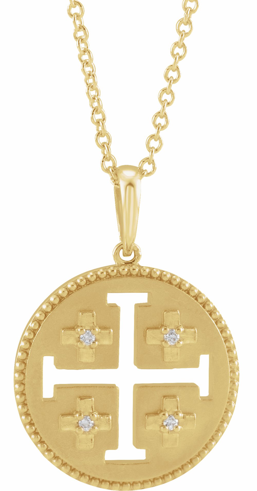 14K Yellow Gold .025 CTW Natural Diamond Jerusalem Cross 16-18" Necklace