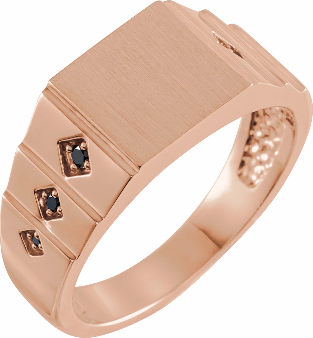 14K Rose .08 CTW Natural Black Diamond 23.5 mm Geometric Signet Ring