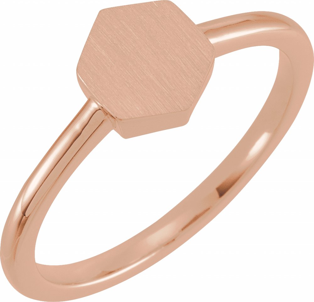 14K Rose 9.5x8 mm Geometric Signet Ring