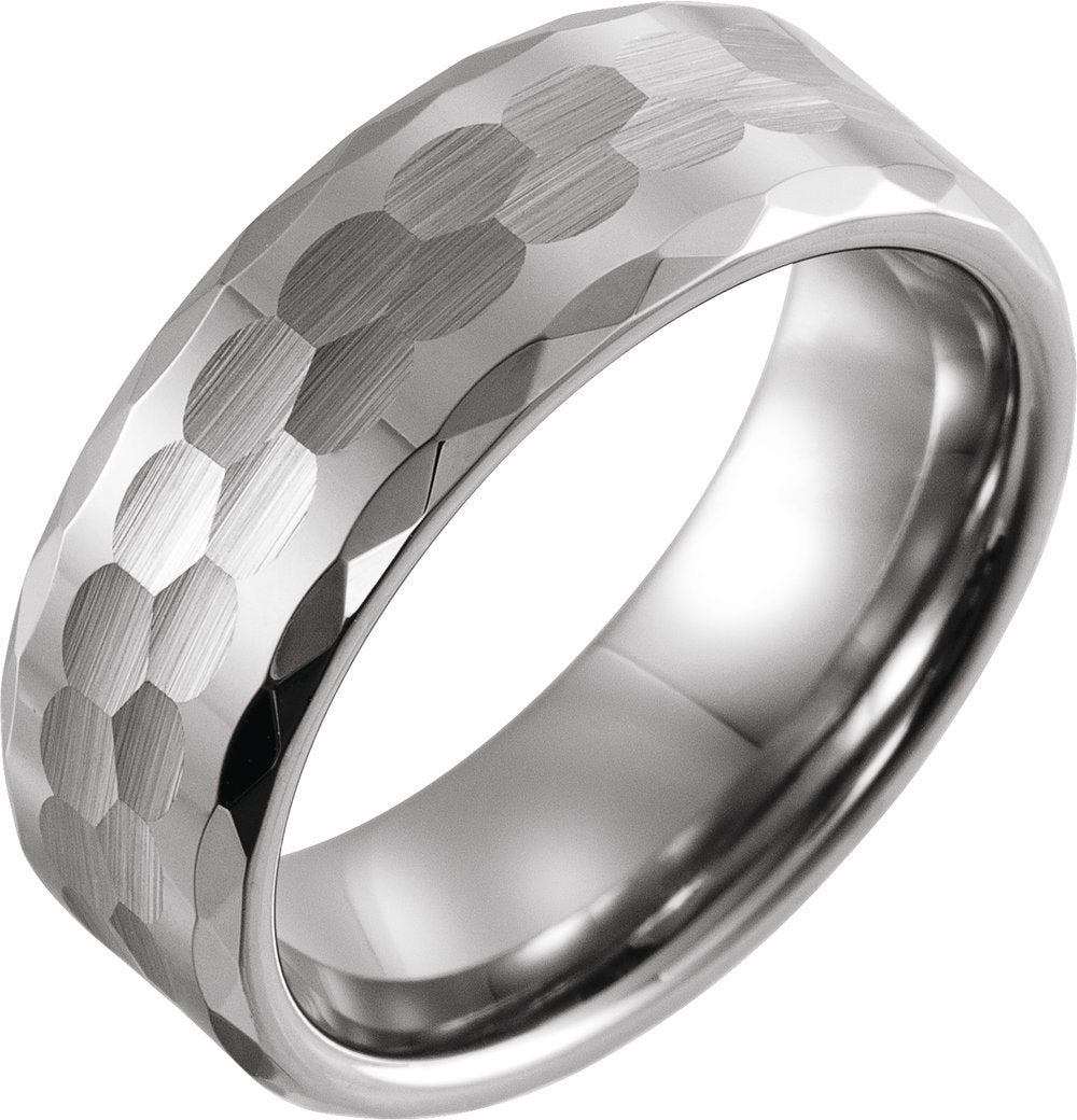 Tungsten 8 mm Beveled-Edge Geometric Faceted Comfort-Fit Band Size 8