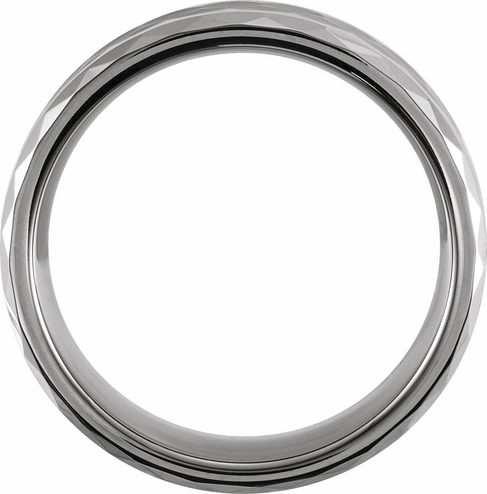 Tungsten 8 mm Beveled-Edge Geometric Faceted Comfort-Fit Band Size 8