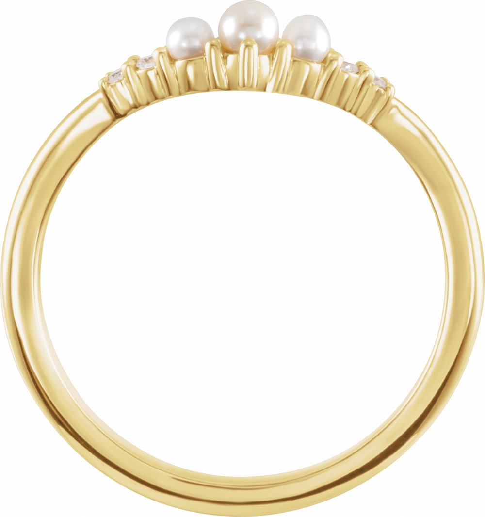 14K Yellow Gold Cultured White Seed Pearl & .03 CTW Natural Diamond Contour Band