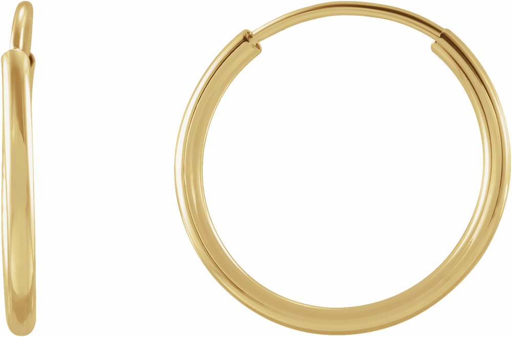 14K Yellow Gold Flexible Endless Tube 12 mm Hoop Earrings