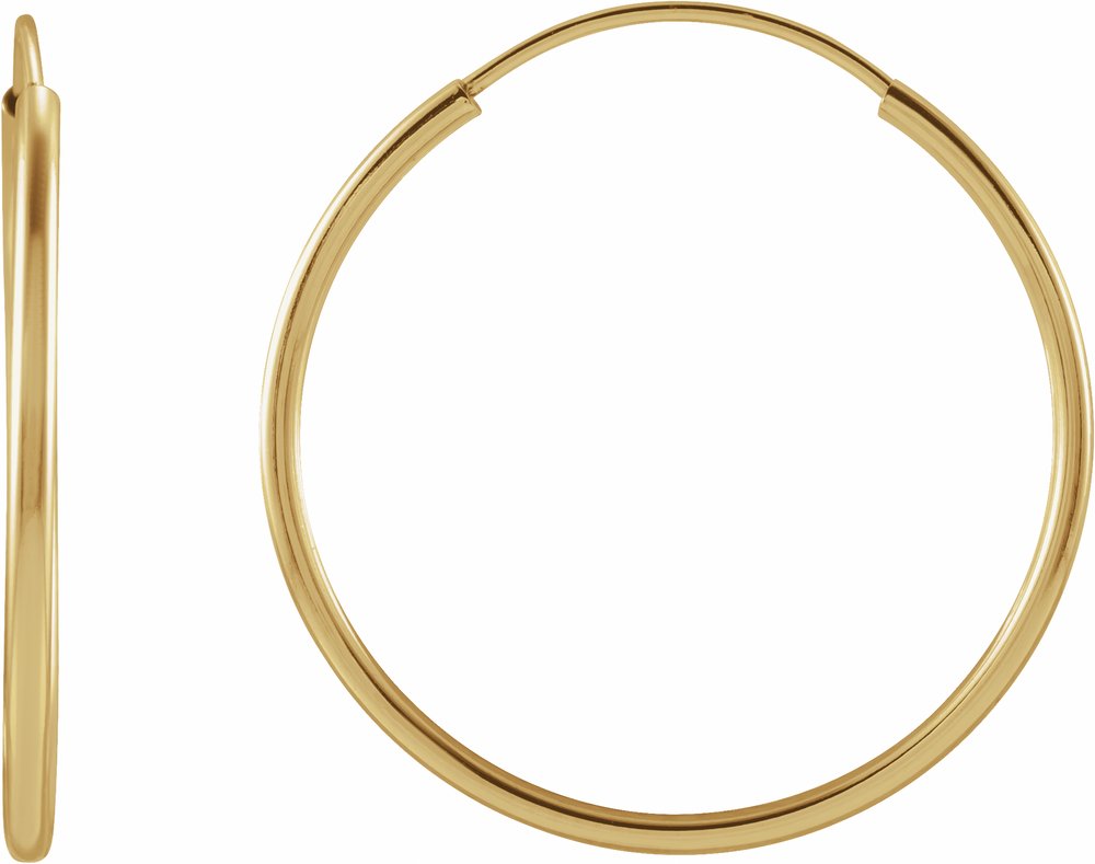14K Yellow Gold Flexible Endless Tube 20 mm Hoop Earrings