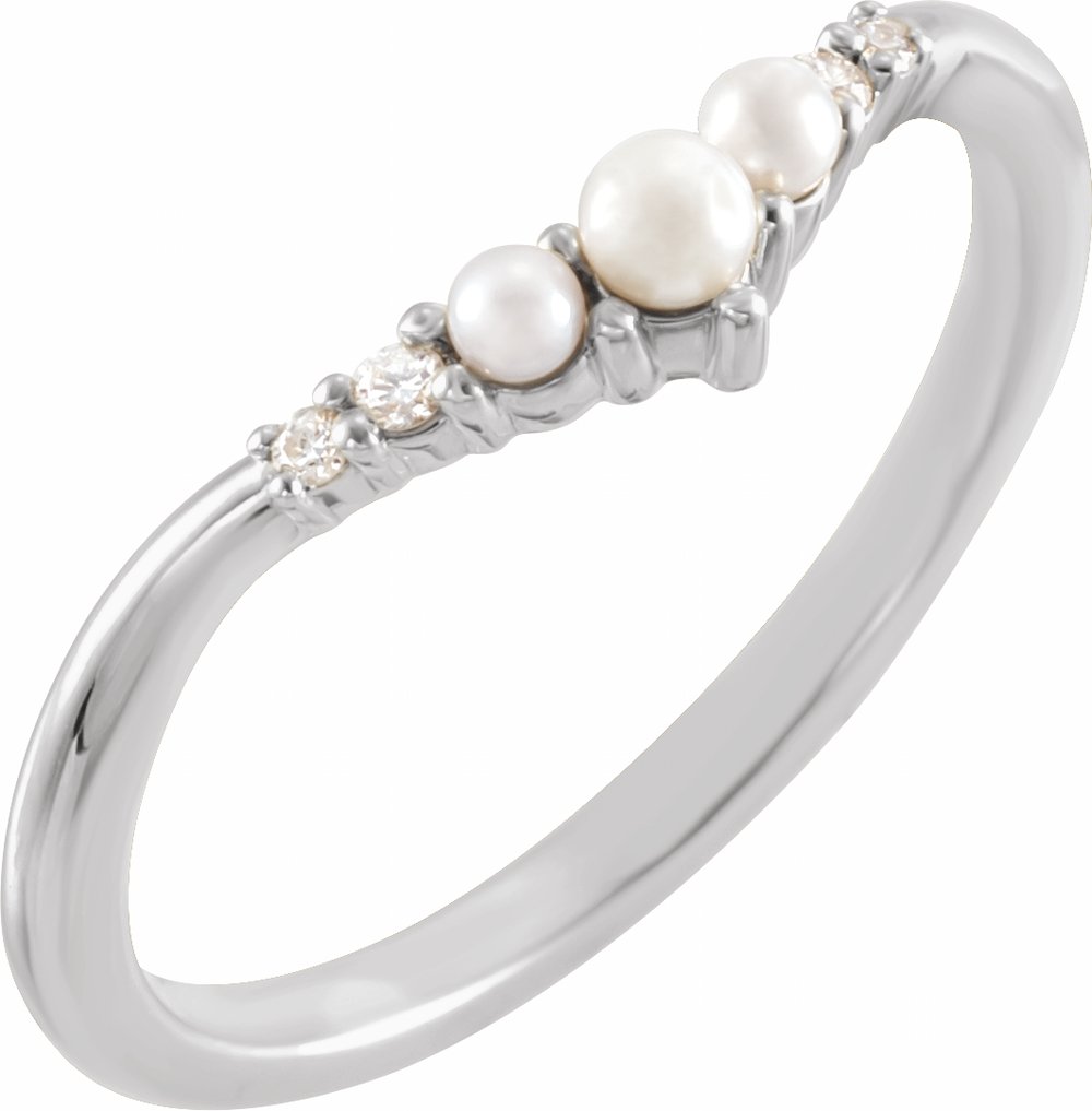 14K White Gold Pearl & .03 CTW Natural Diamond Contour Band