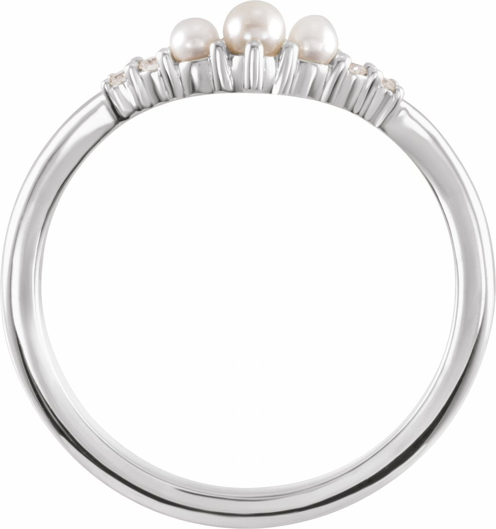 14K White Gold Pearl & .03 CTW Natural Diamond Contour Band