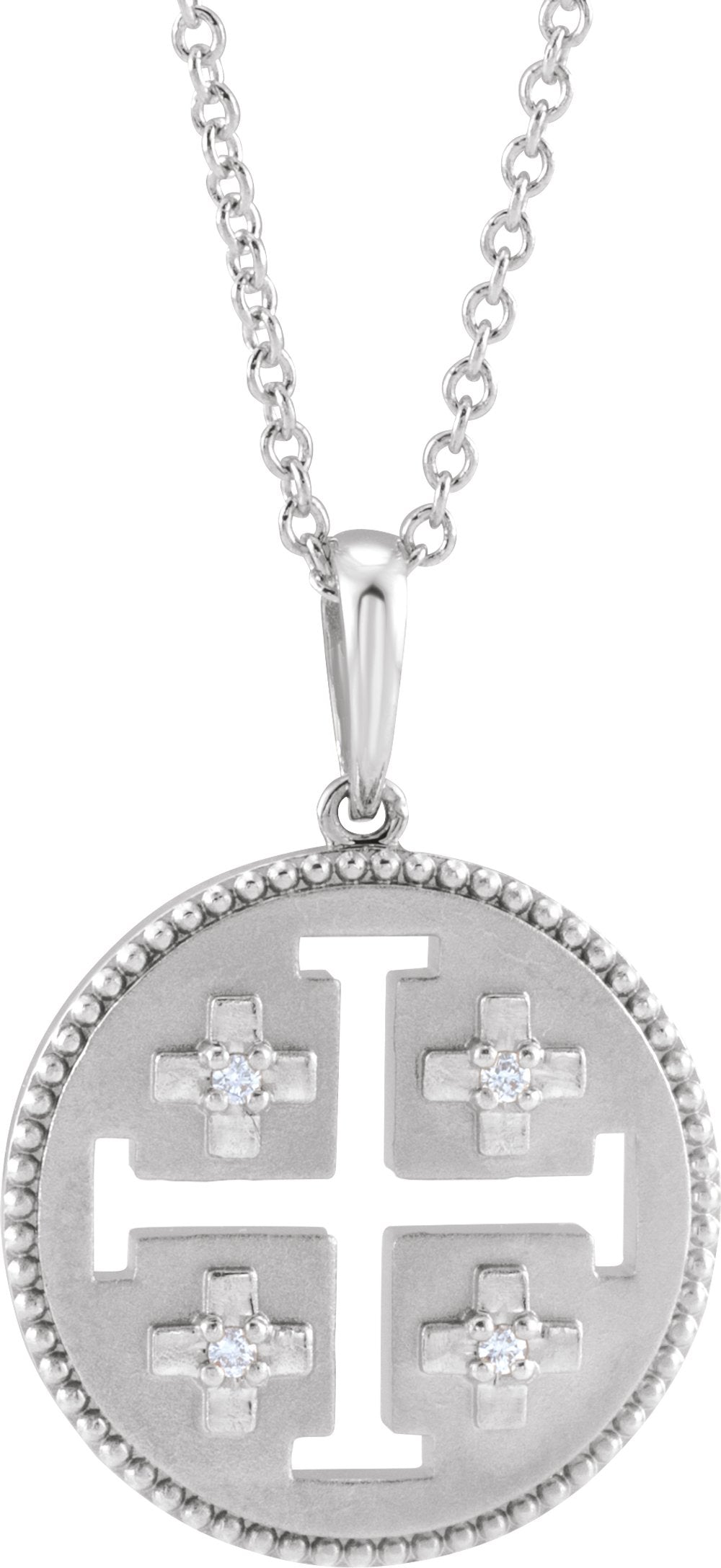 14K White Gold .025 CTW Natural Diamond Jerusalem Cross 16-18" Necklace