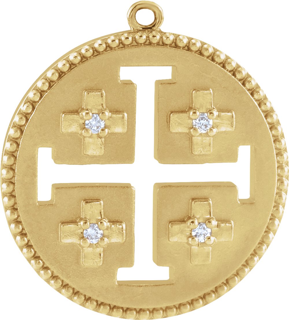 14K Yellow .025 CTW Natural Diamond Jerusalem Cross Dangle