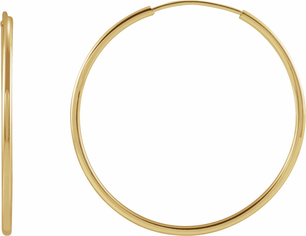 14K Yellow Gold Flexible Endless Tube 25 mm Hoop Earrings