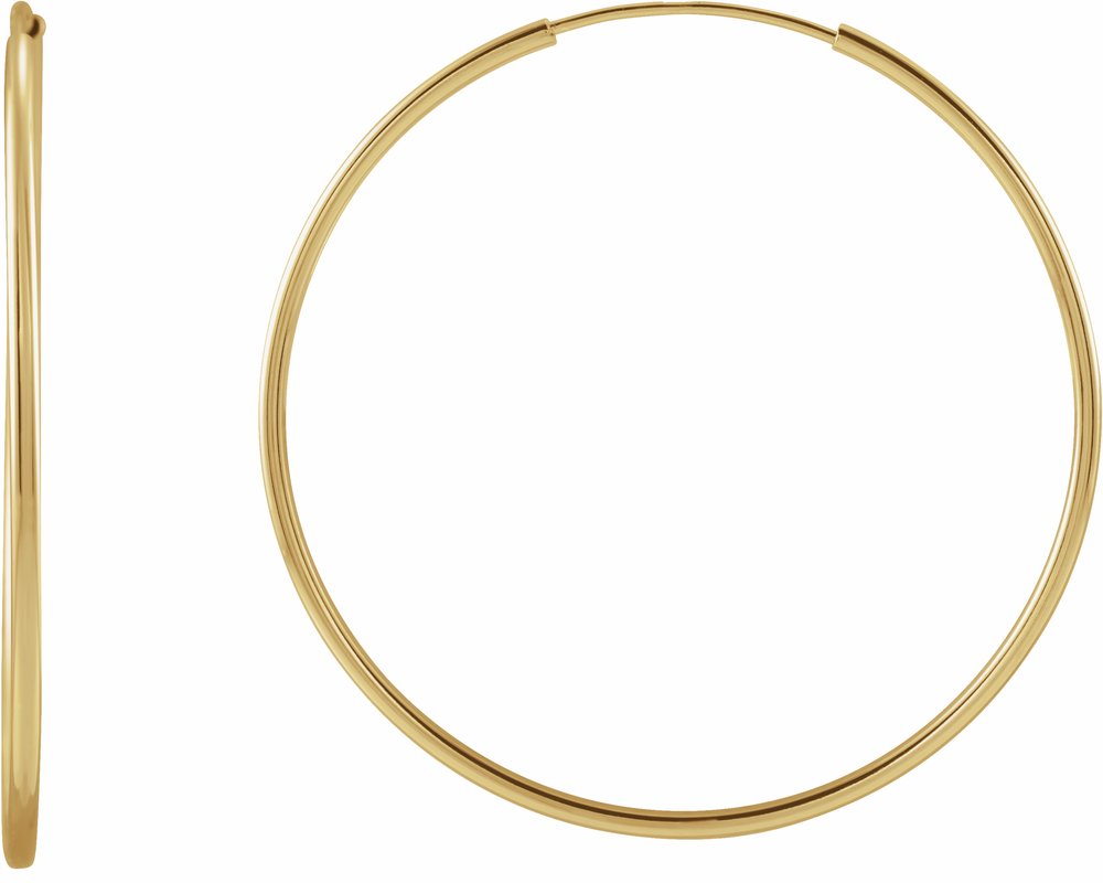 14K Yellow Gold Flexible Endless Tube 30 mm Hoop Earrings