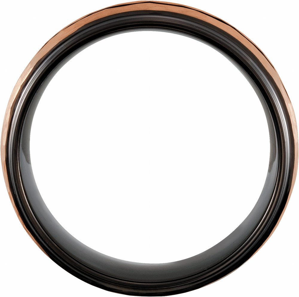 18K Rose Gold PVD & Black PVD Tungsten 8 mm Stepped-Edge Grooved Comfort-Fit Flat Band Size 8