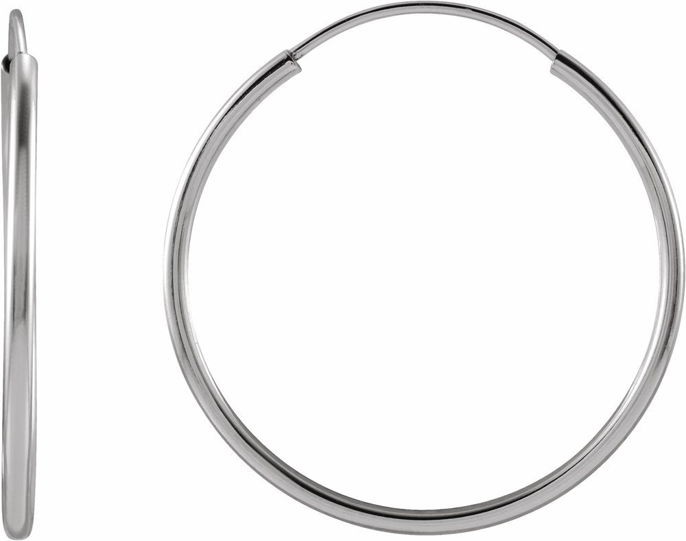 14K White Gold Flexible Endless Tube 20 mm Hoop Earrings