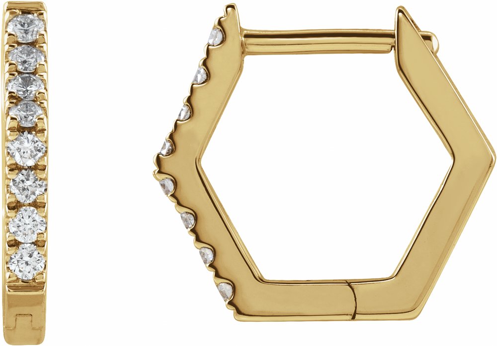 14K Yellow Gold 1/8 CTW Natural Diamond Geometric Hinged Huggie Earrings
