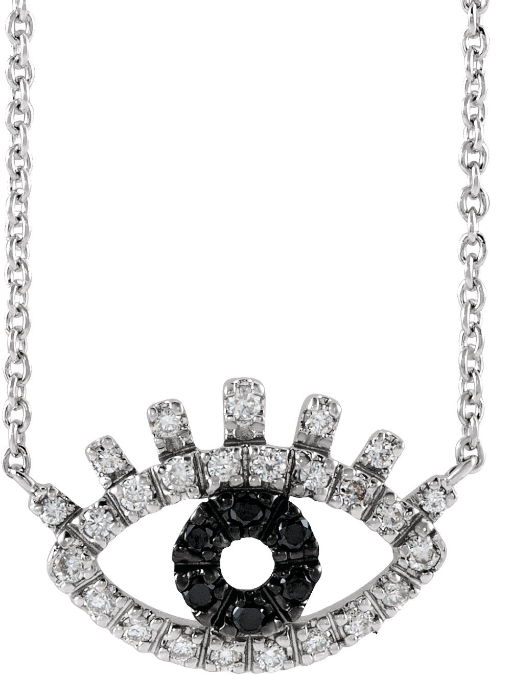 14K White 1/8 CTW Natural Black & White Diamond Evil Eye 18" Necklace