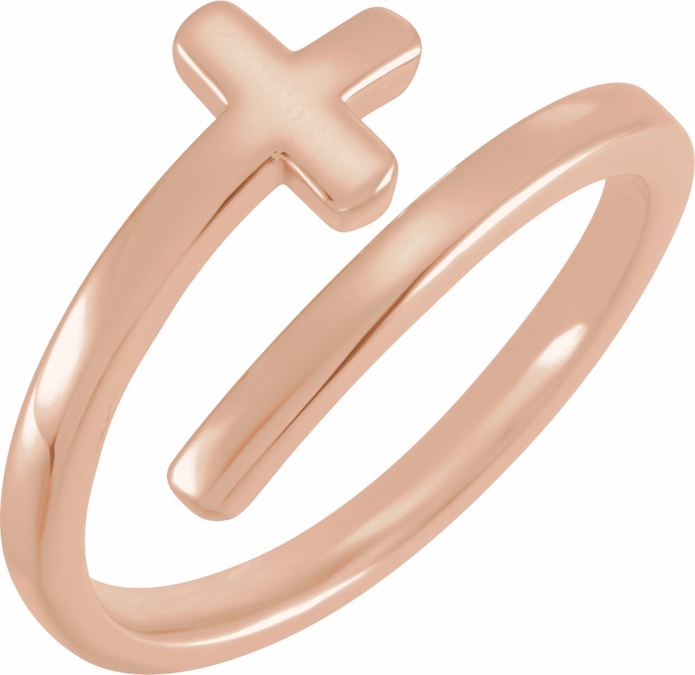 14K Rose Gold Engravable Sideways Cross Ring