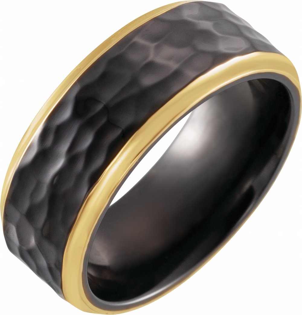 18K Yellow Gold PVD Black Titanium 8 mm Stepped-Edge Comfort-Fit Flat Band Size 5