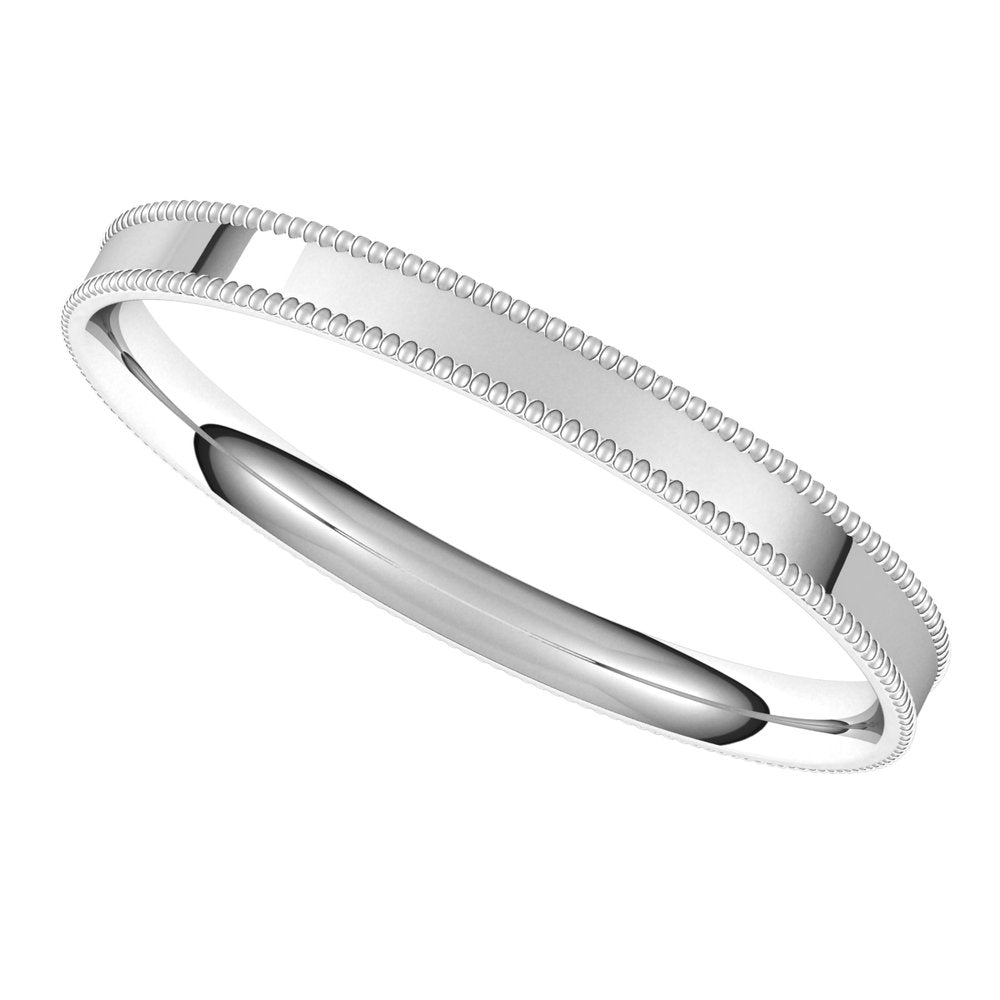 14K White Gold 2 mm Milgrain Comfort-Fit Flat Band Size 6