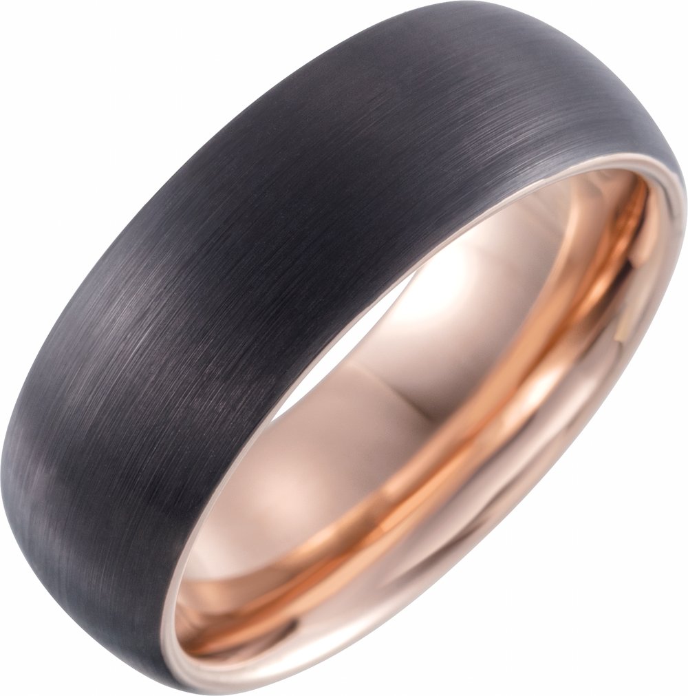18K Rose Gold PVD & Black PVD Tungsten 8 mm Half Round Size 7.5 Band