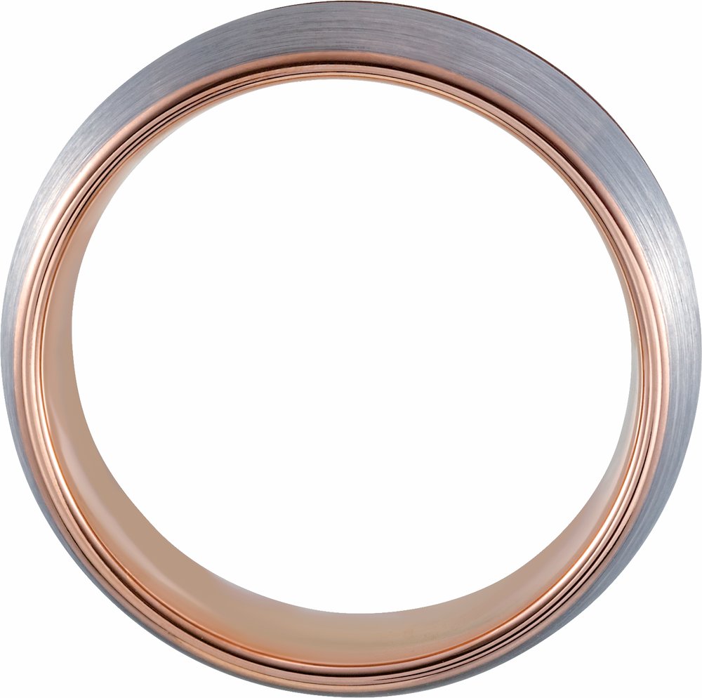 18K Rose Gold PVD Tungsten 8 mm Half Round Grooved Satin Band 6.5