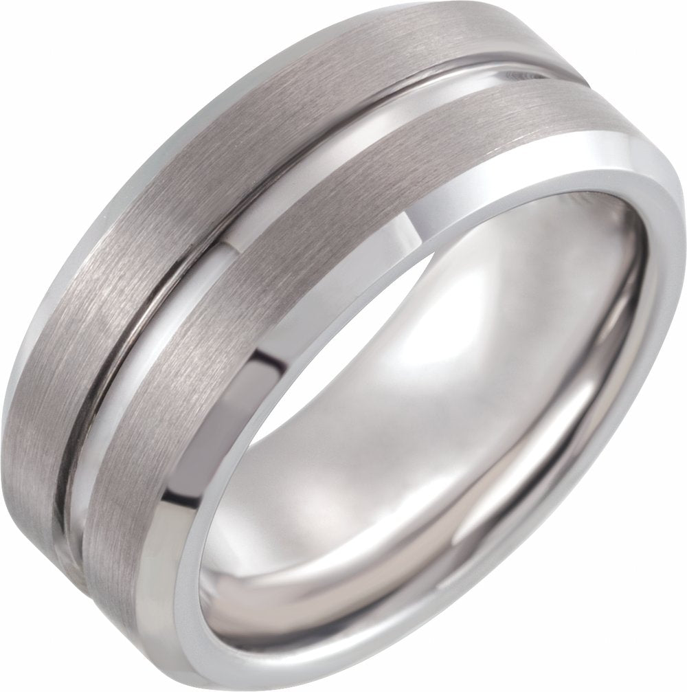Tungsten 8 mm Beveled-Edge Grooved Comfort-Fit Band Size 7