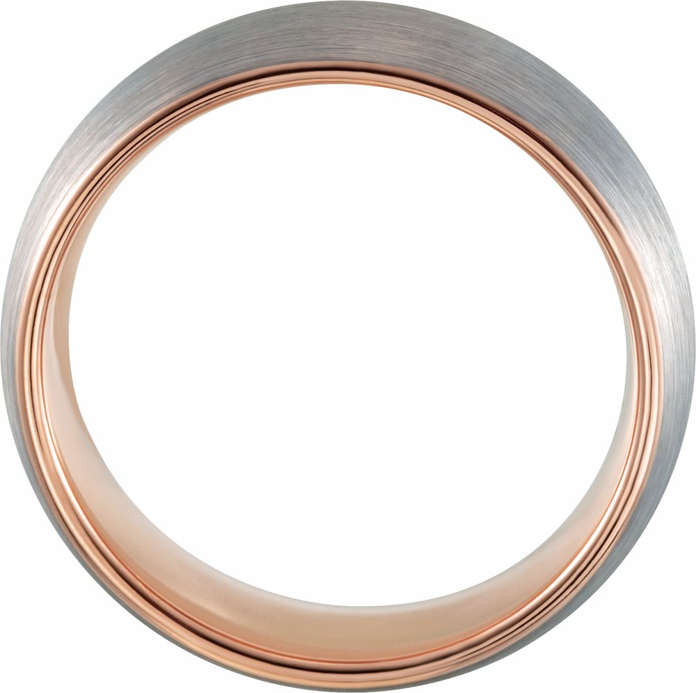 18K Rose Gold PVD Tungsten 8 mm Half Round Size 11.5 Band With Satin Finish