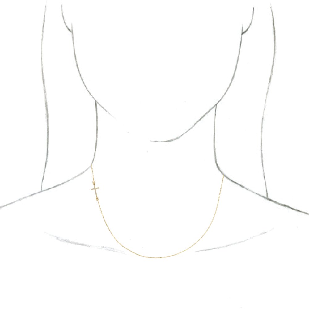 14K Yellow Gold .04 CTW Natural Diamond Off-Center Sideways Cross 16" Necklace