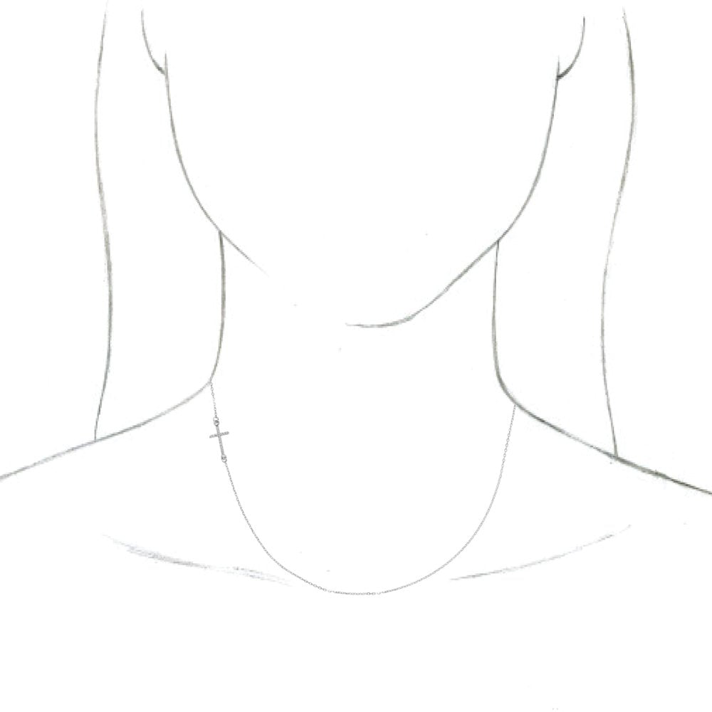 14K White Gold .04 CTW Natural Diamond Off-Center Sideways Cross 16" Necklace