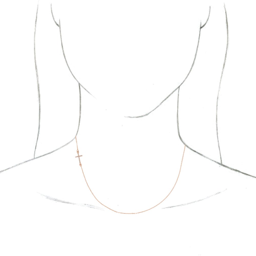 14K Rose Gold .04 CTW Natural Diamond Off-Center Sideways Cross 16" Necklace