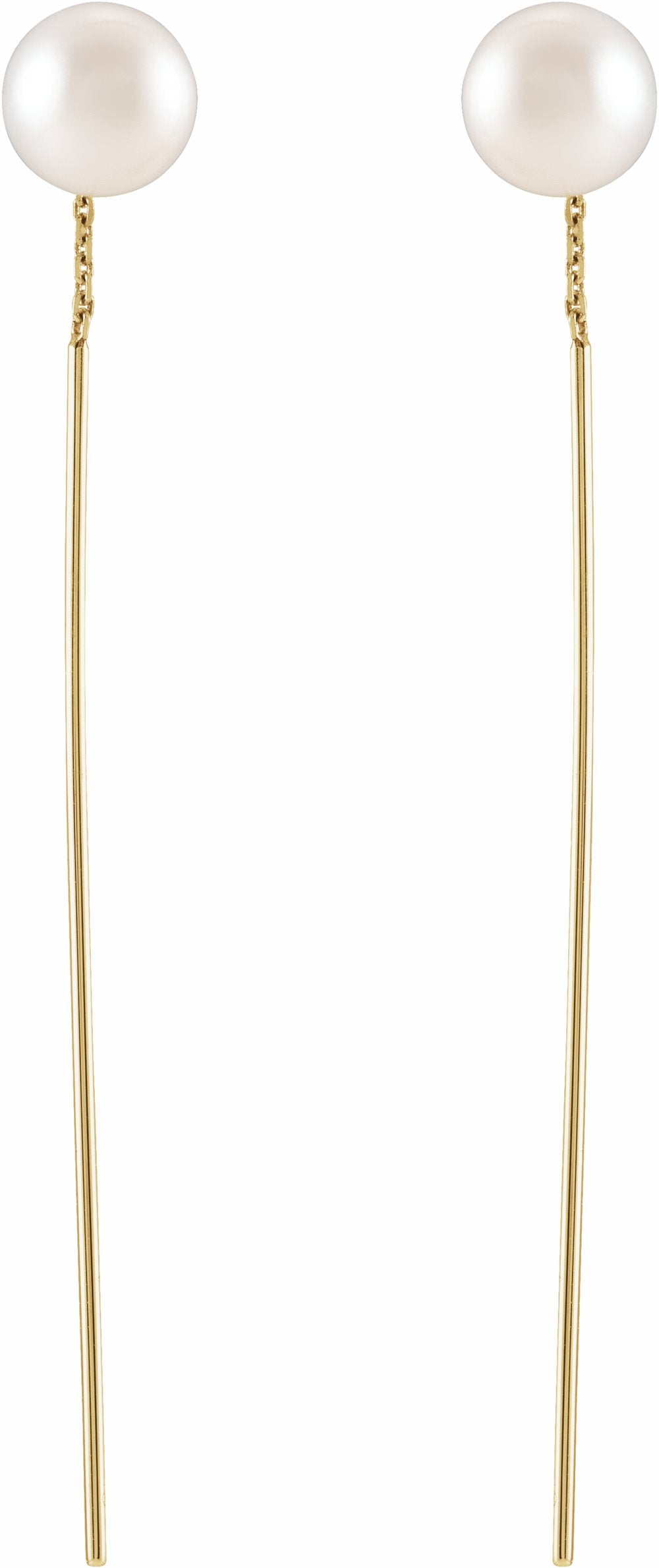 14K Yellow Gold Cultured White Freshwater Pearl Threader Earrings