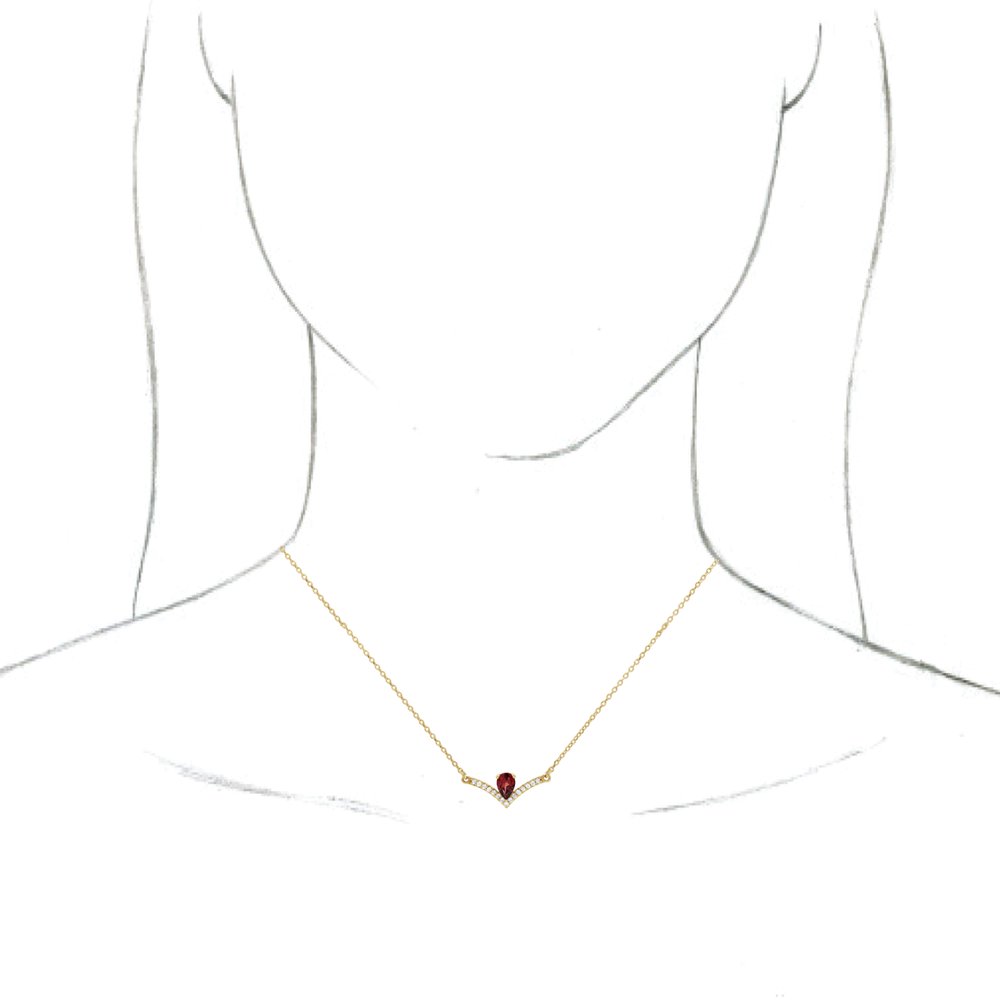 14K Yellow Natural Mozambique Garnet & .06 CTW Natural Diamond 16" Necklace