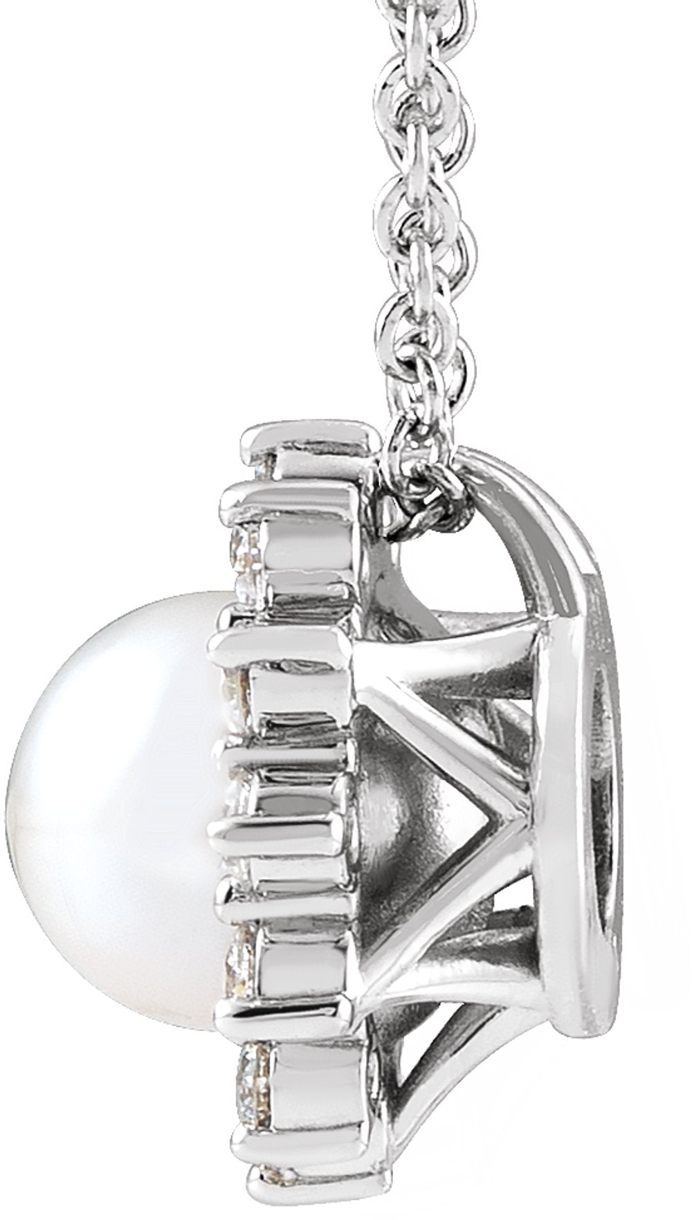 14K White Gold Cultured White Akoya Pearl & 1/6 CTW Natural Diamond Halo-Style 16-18" Necklace