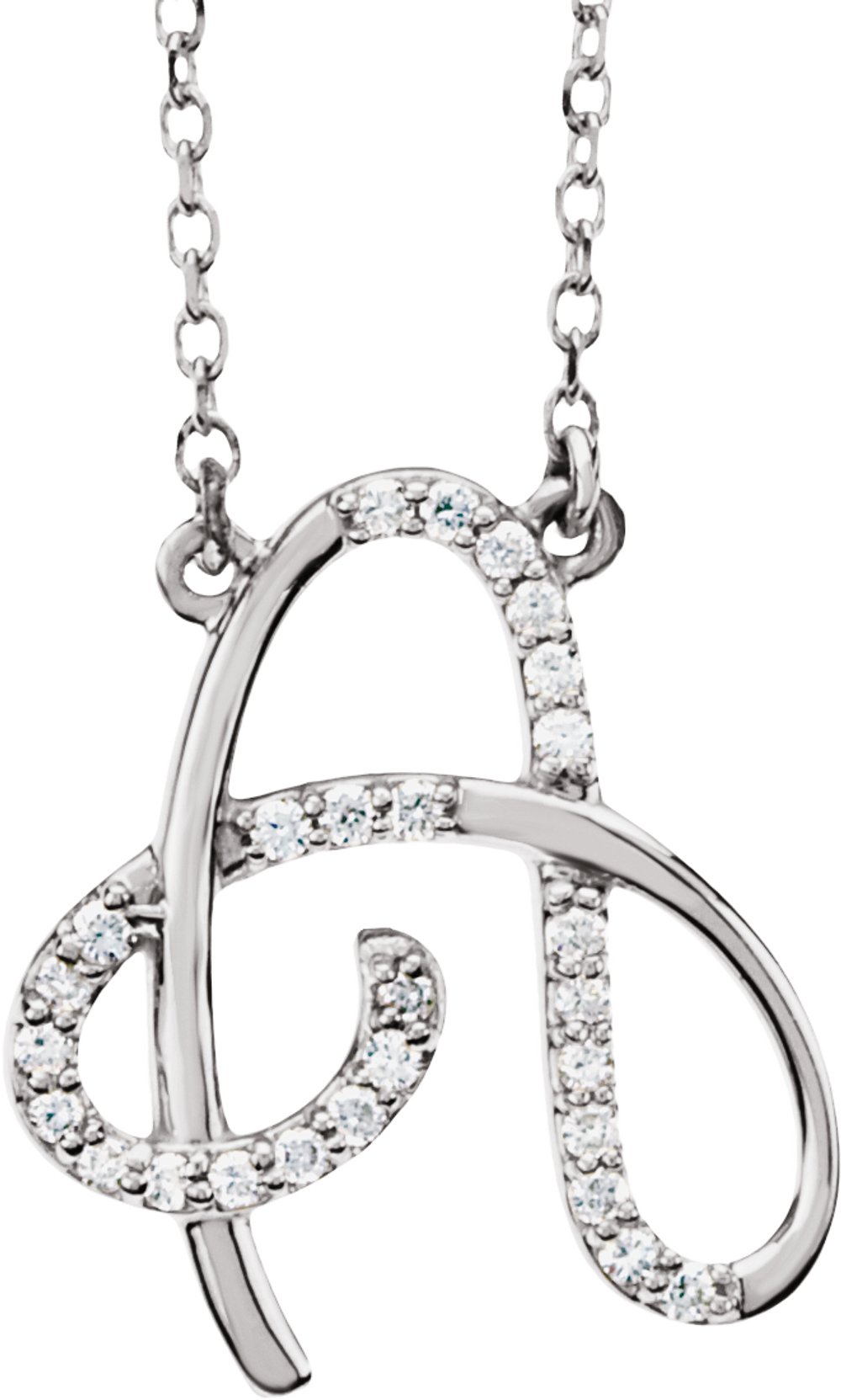 14K White Gold 1/10 CTW Natural Diamond Initial A 16" Necklace