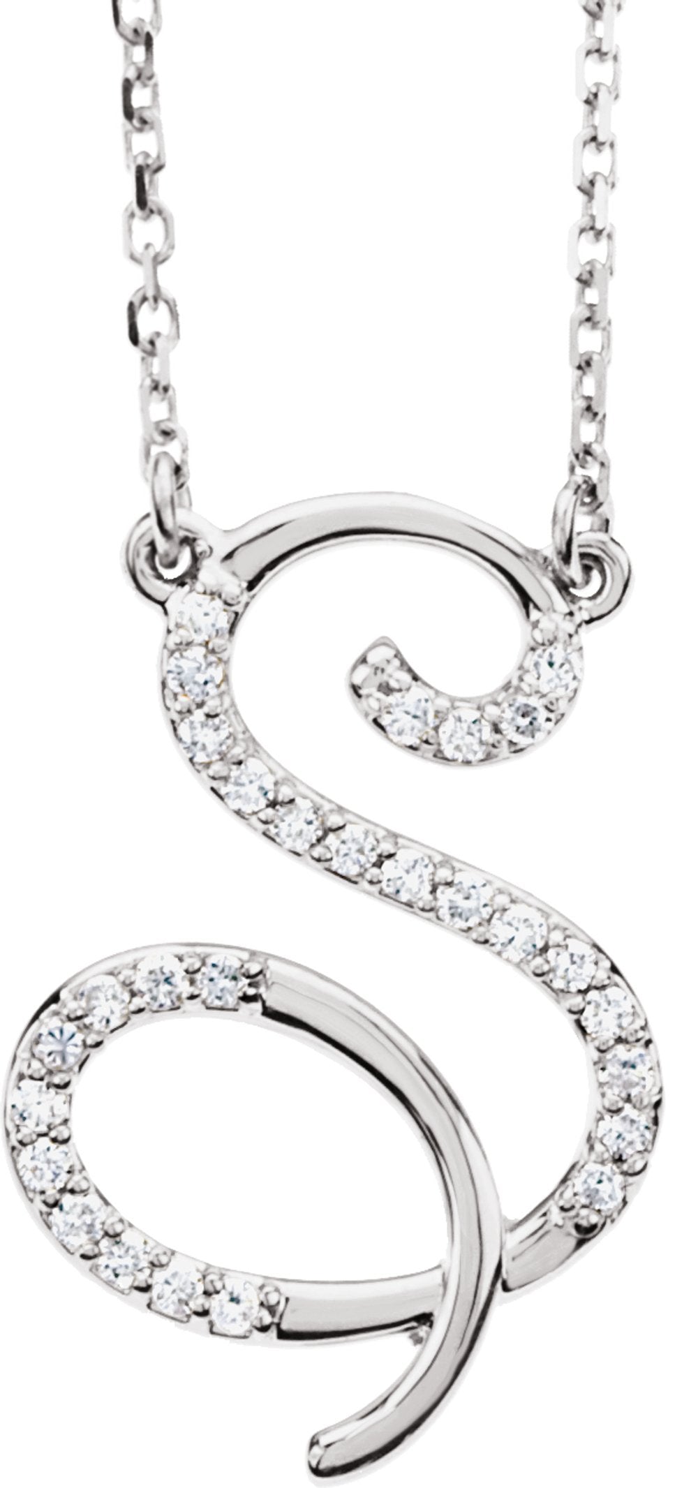 14K White 1/8 CTW Natural Diamond Initial S 16" Necklace