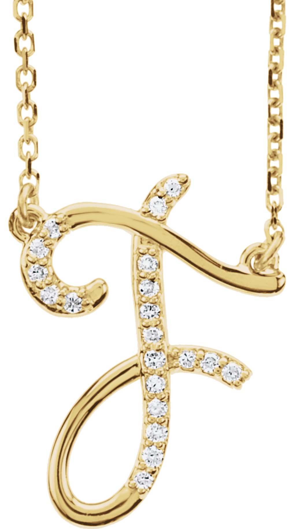 14K Yellow Gold .08 CTW Natural Diamond Initial F 16" Necklace