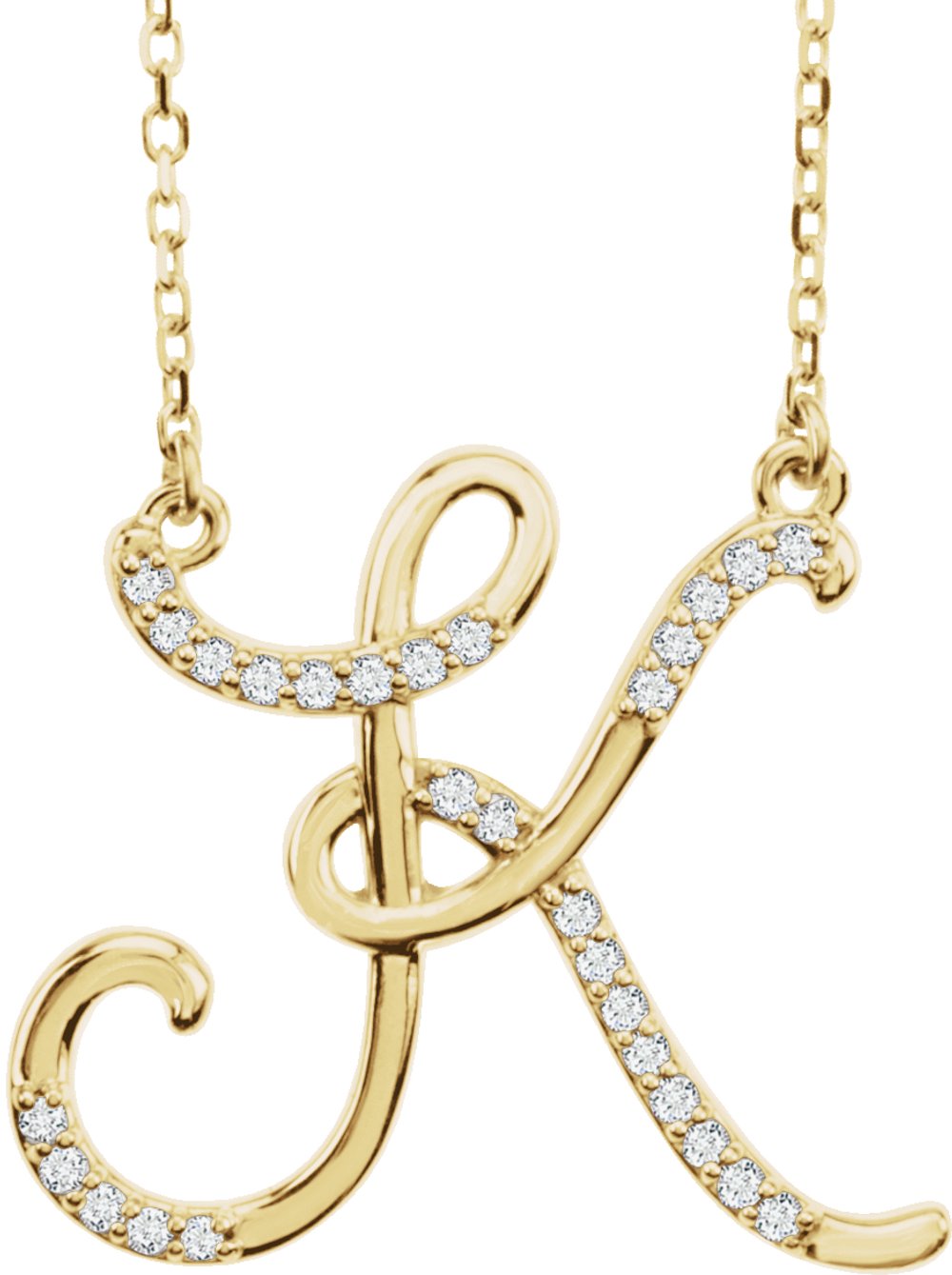 14K Yellow Gold 1/10 CTW Natural Diamond Initial K 16" Necklace