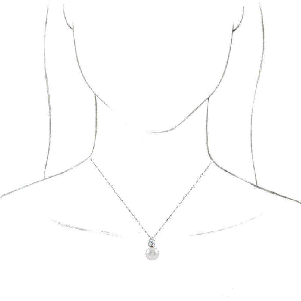 14K White Gold Cultured White Freshwater Pearl & 1/4 CTW Natural Diamond 16-18" Necklace