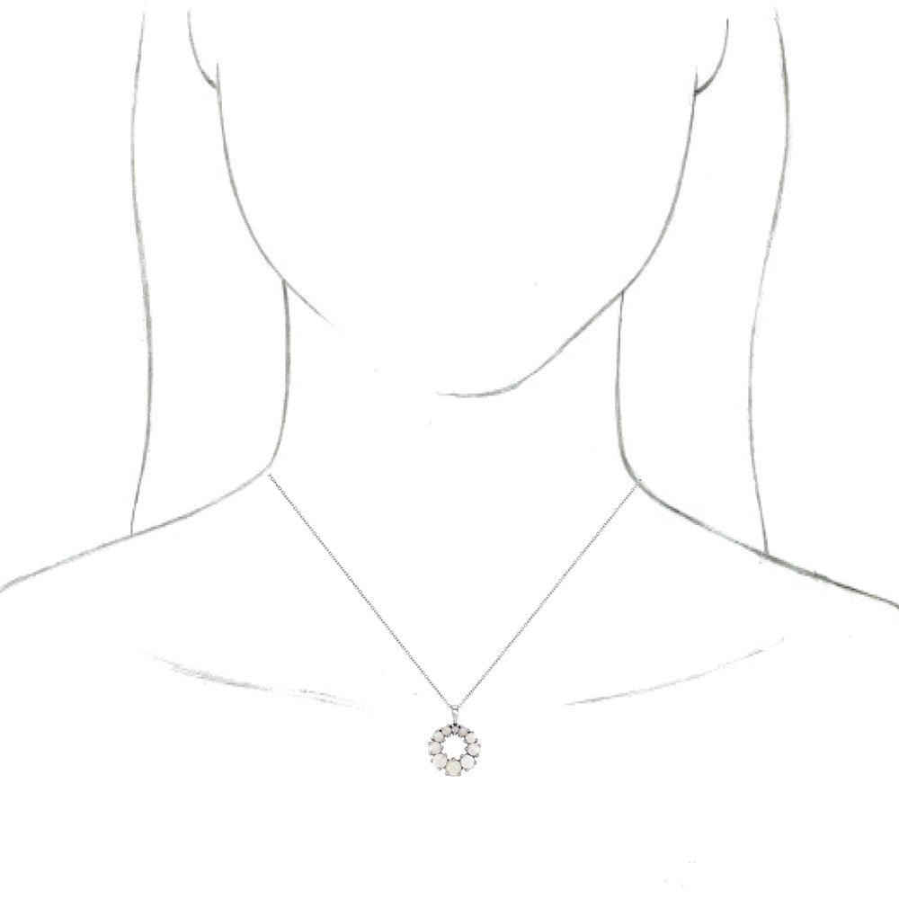 14K White Natural White Opal Halo-Style 16-18" Necklace