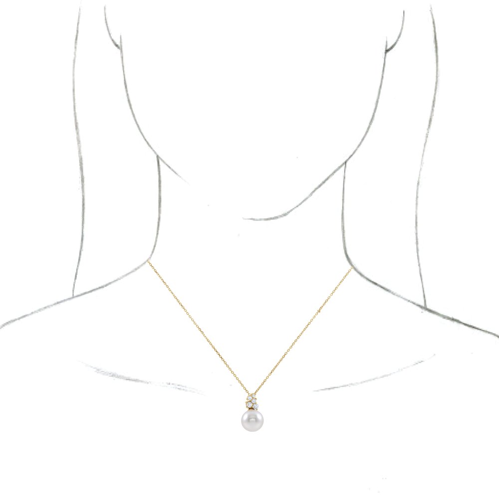 14K Yellow Gold Cultured White Freshwater Pearl & 1/4 CTW Natural Diamond 16-18" Necklace