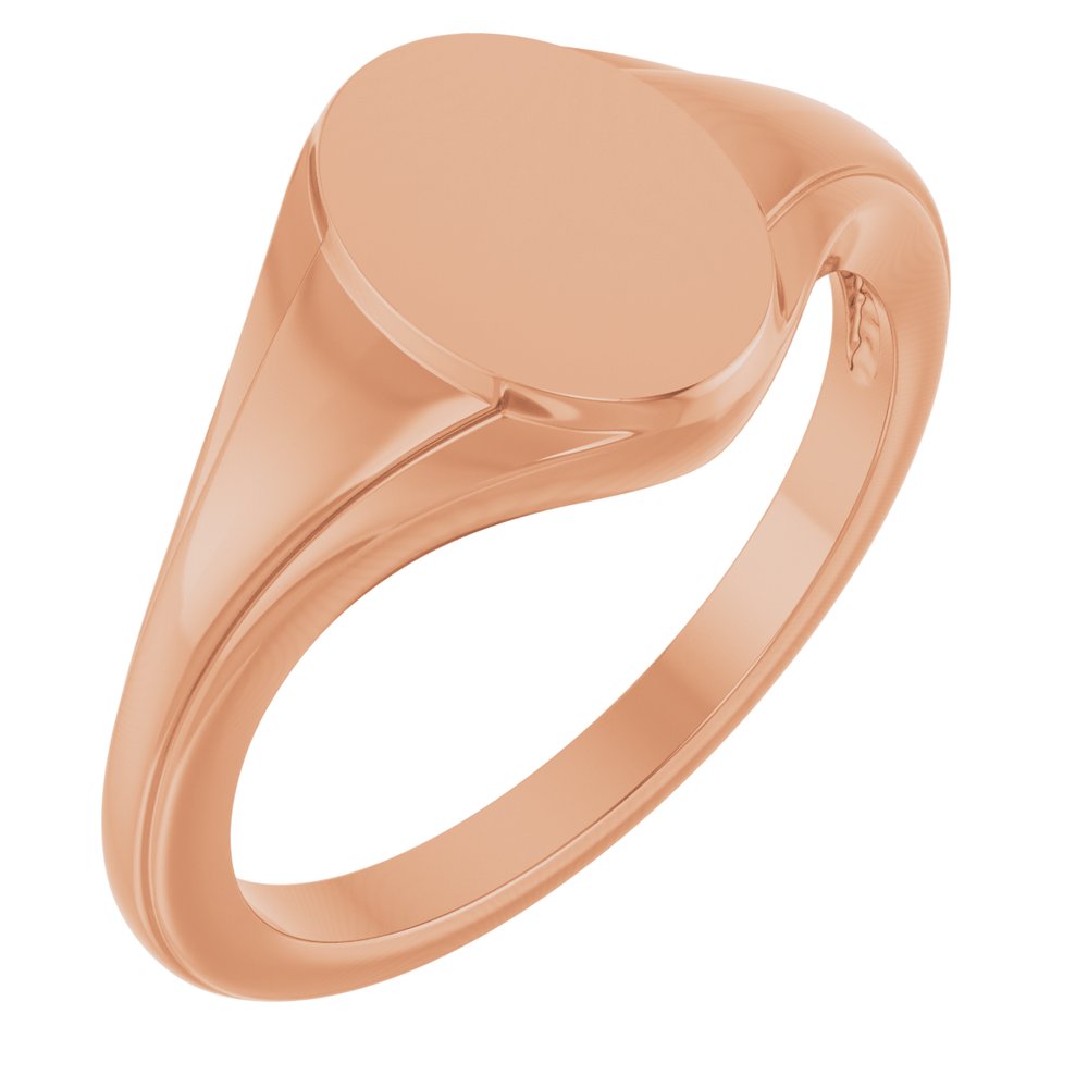14K Rose Gold 10.4x7.1 mm Oval Fluted Signet Ring