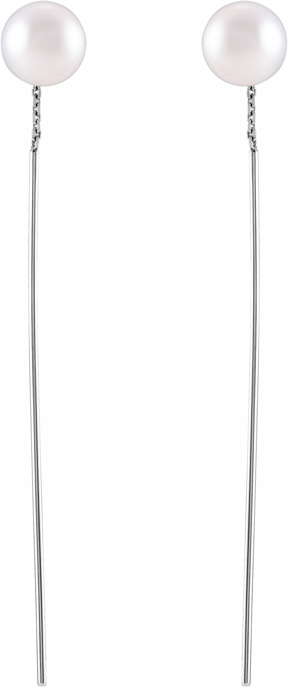 14K White Cultured White Freshwater Pearl Threader Earrings