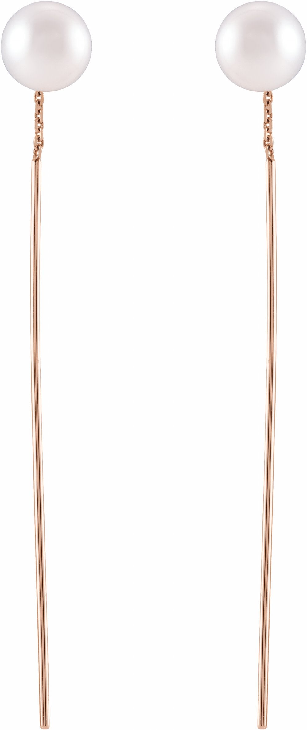 14K Rose Cultured White Freshwater Pearl Threader Earrings