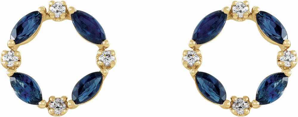 14K Yellow Natural Blue Sapphire & 1/10 CTW Natural Diamond Circle Earrings