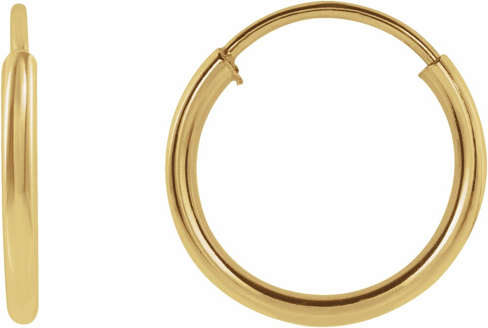 14K Yellow Gold Flexible Endless Tube 10 mm Hoop Earrings