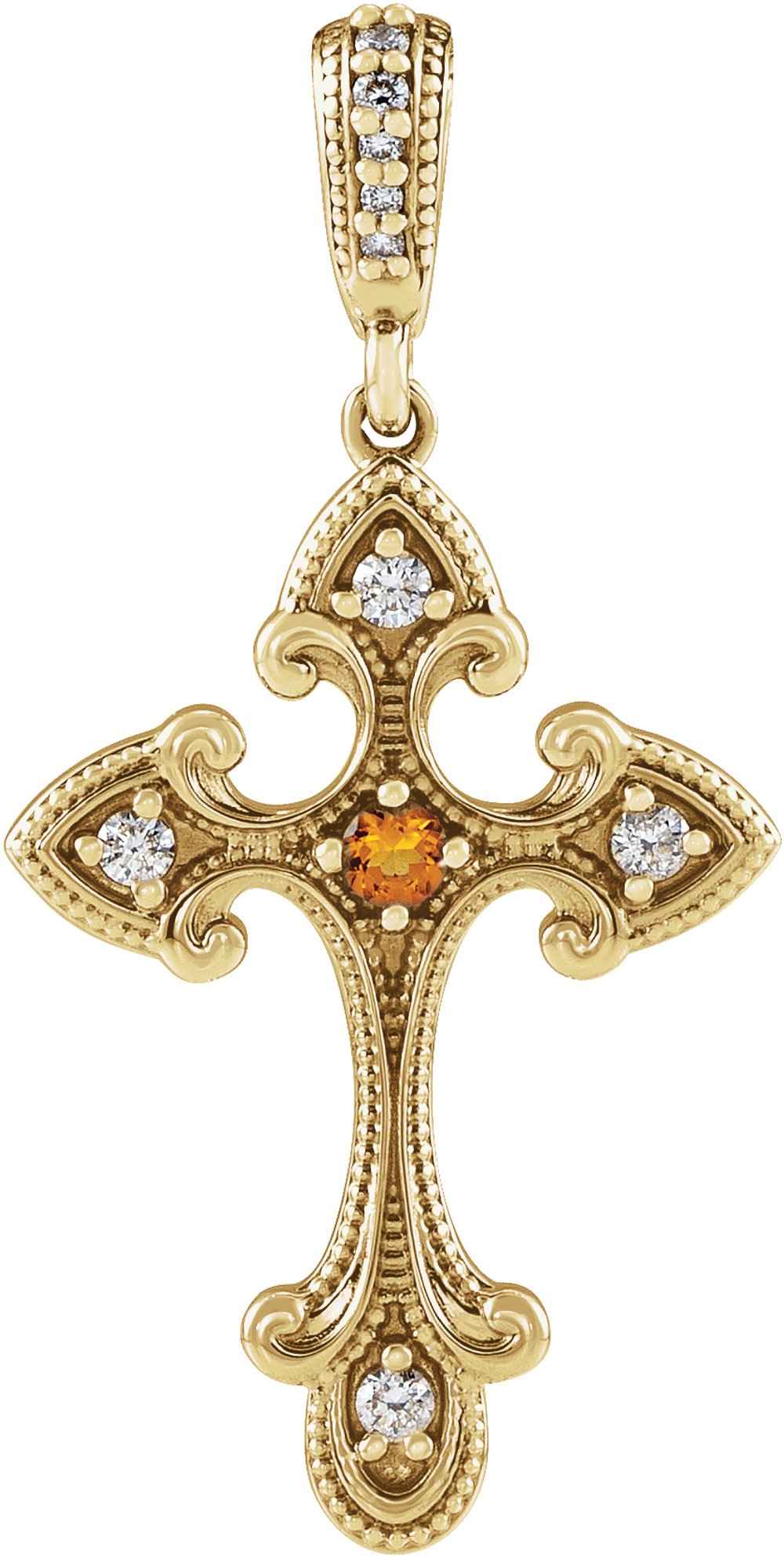 14K Yellow Gold Natural Citrine & .06 CTW Natural Diamond Cross Pendant