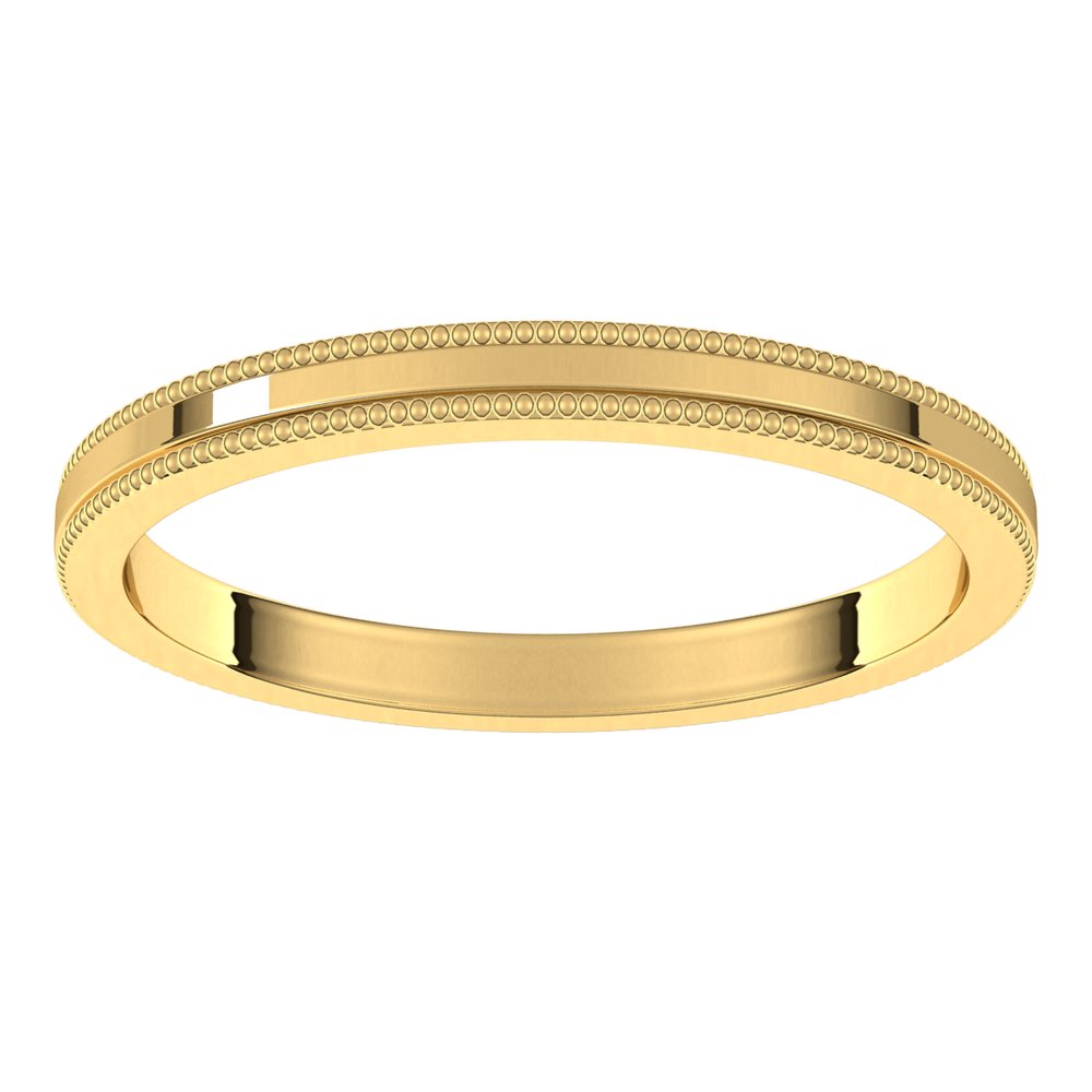 14K Yellow Gold 2 mm Milgrain Flat Band Size 9.5