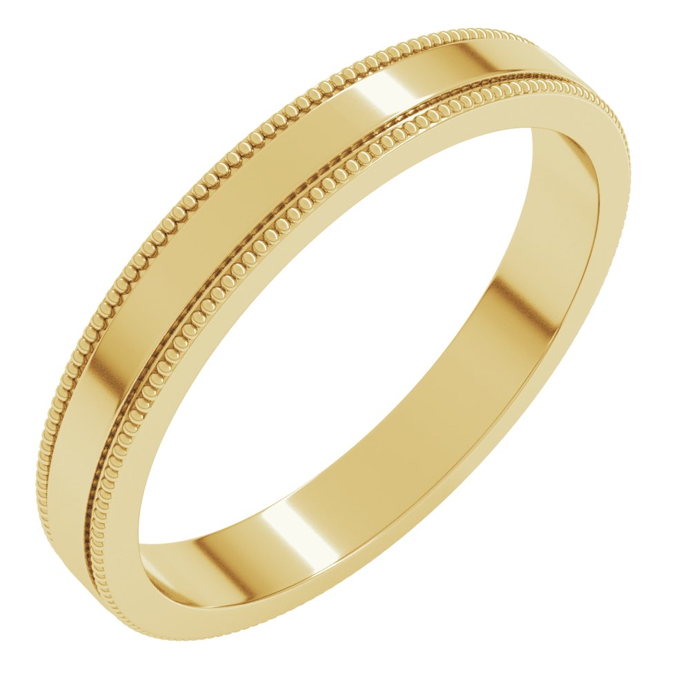 14K Yellow 3 mm Milgrain Flat Band Size 7