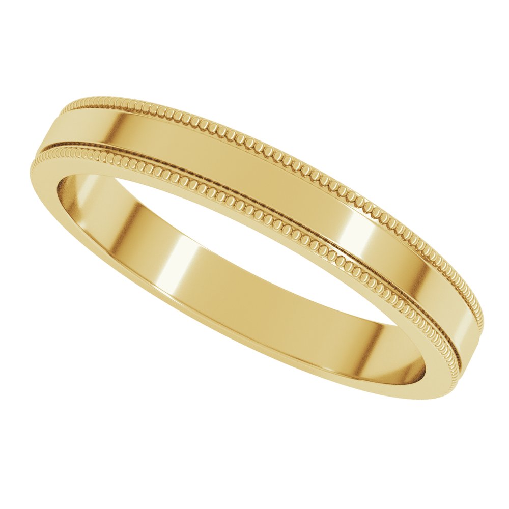 14K Yellow 3 mm Milgrain Flat Band Size 7.5