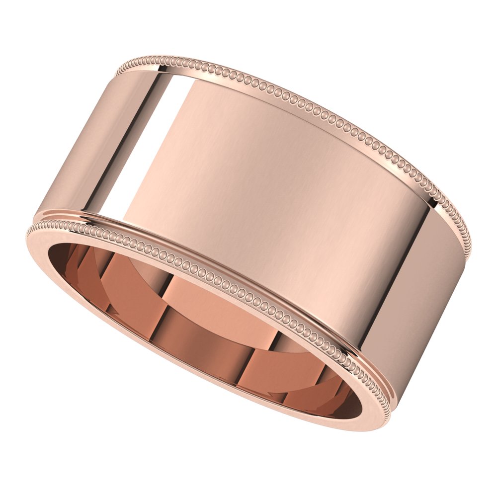 14K Rose Gold 10 mm Milgrain Flat Band Size 11